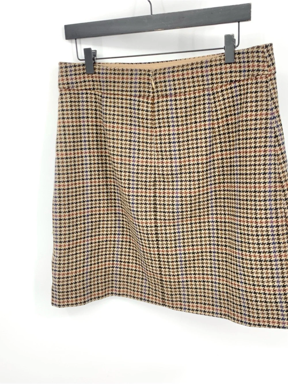 J Crew Women Size 12 Large Skirt Brown Black Houndstooth Mini Wool Blend Lined